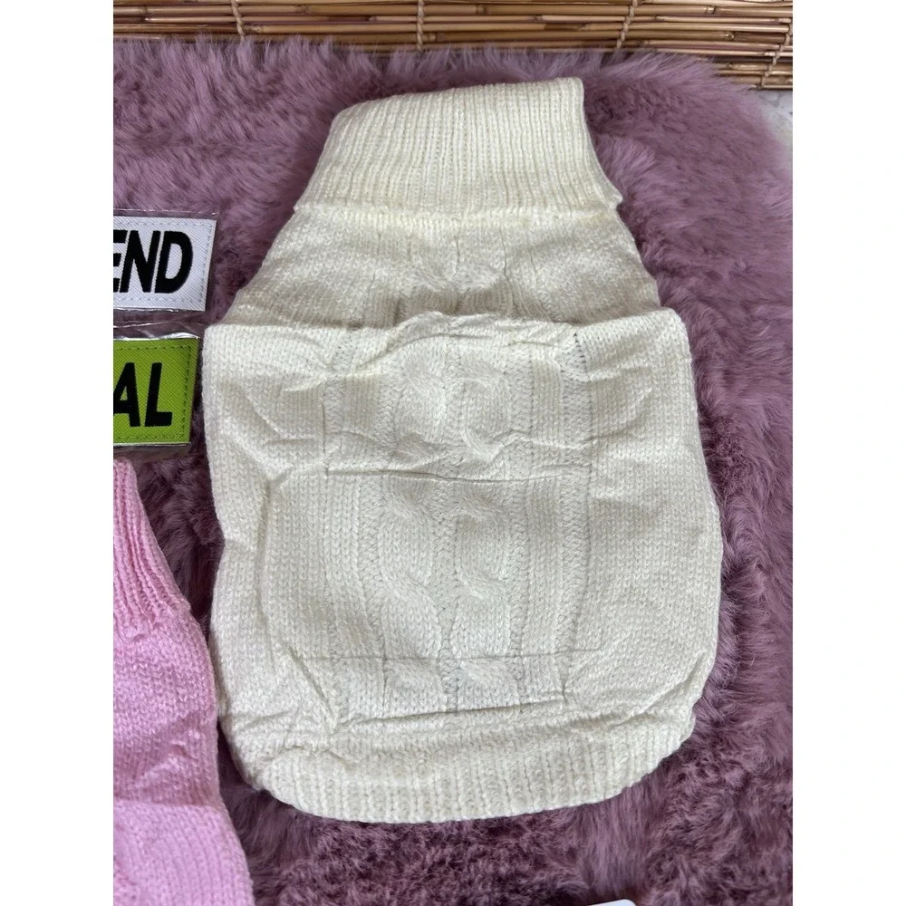 2 Pack Dog Sweaters for Small Dogs Winter Turtleneck Pink And Cream (xs-small)‎